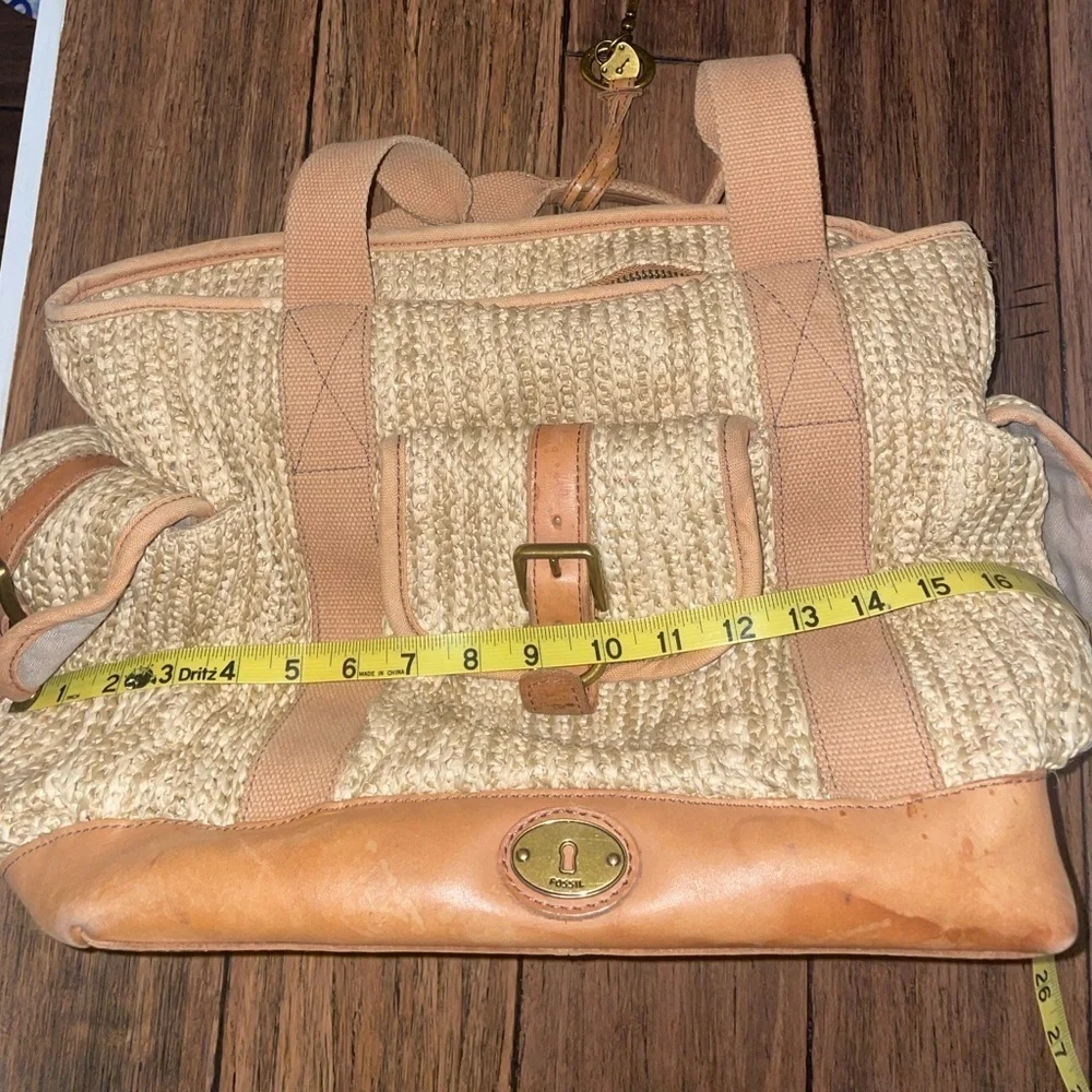 Vintage Woven tote large fossil bag straw bag leather bag canvas shoulder bag
